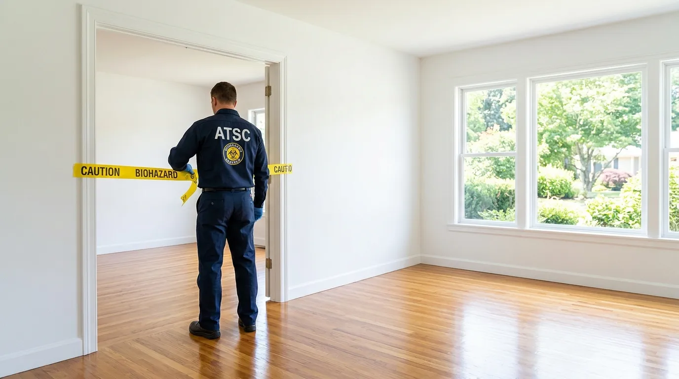 Certified biohazard cleanup crew performing Trauma Scene Cleanup in Woodcrest